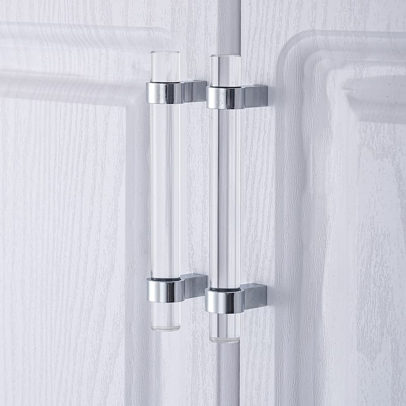 BonKuDoo Crystal Glass Drawer Pulls, 6-3/10 Inch Chrome Cabinet Pulls