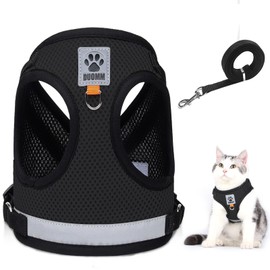 Cat Harness and Lead Set, Escape Proof Cat Kitten Walking Vest with Leash, Adjustable Soft Reflective Mesh Vest Harness and Lead for Small Medium Cats Pets (Black, L)