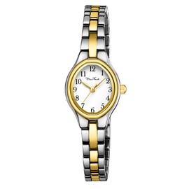 Diaofendi Small Gold Bracelet Watches Vintage Ladies Quartz Wrist Watches Stainless Steel Band,Waterproof. (Gold Silver Shell-White)