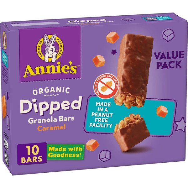 Annie's Organic Dipped Granola Bars, Caramel, Peanut Free, 10 Bars