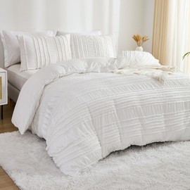 Stripe Seersucker Duvet Cover Set Ultra Soft Microfibre Double Bedding Set Luxury Easy Care Duvet Cover Wrinkle Resistant Seersucker Bedding Classic 3pcs White Bedding Set with Pillowcases