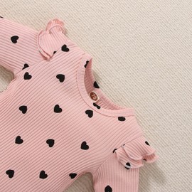 LYQTloml Newborn Baby Girl Clothes Valentine's Outfits Infant Romper Ruffle Heart Print Floral Pants Cute Toddler Baby Girl Clothes Set 3PC