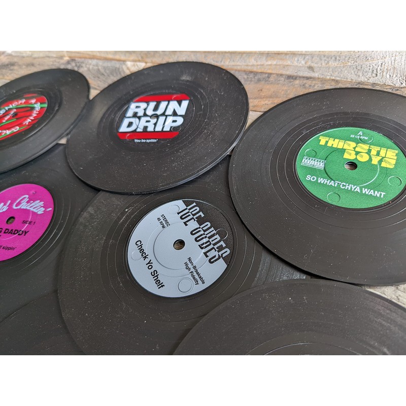 Retro Vinyl Record Funny Pun Title Coaster Set with wood