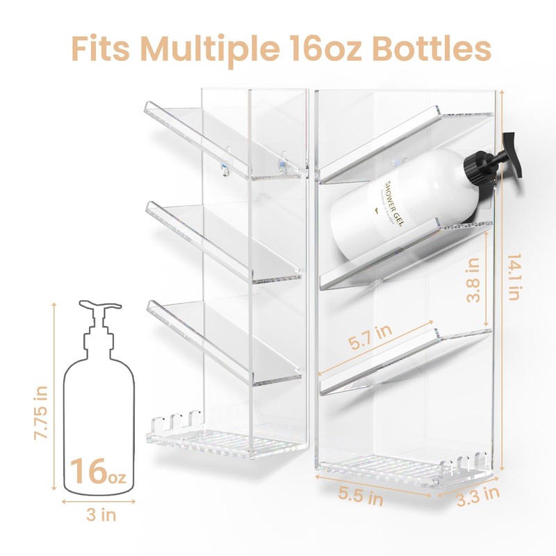 AITEE Acrylic Bathroom Organizer Caddy, Clear Shampoo Holder Wall Mounted,