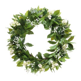 Puleo International 24" Artificial Gypsophila Dogwood Floral Banyan Leaves Spring Wreath