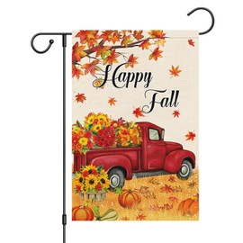 Louise Maelys Hello Fall Garden Flag 12x18 Double Sided, Small Burlap Autumn Flower Truck Garden Flag for Fall Thanksgiving Outside Outdoor House Yard Decoration (ONLY FLAG)
