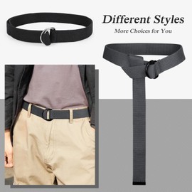JASGOOD - Cinturón de lona para hombre, con anillo en D doble negro, juego de 2 unidades, I-black (silver Buckle)+gray, Fit Waist Size 34''-39''