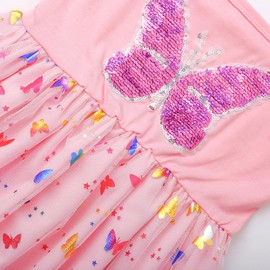 Girls Butterfly Dress Flutter Sleeve Summer Outfit Kids Birthday Party Clothes Toddler Pink Tulle Fairy Tutu Dresses 5-6 Years