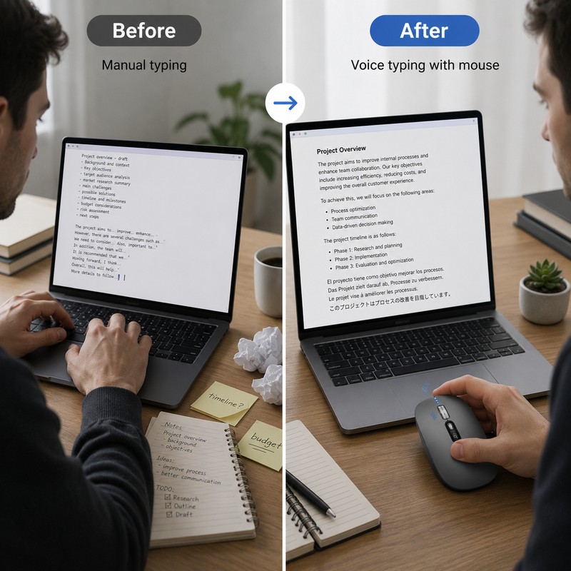 Smart AI Voice Typing 3-Mode Wireless Mouse Supports 120 Languages