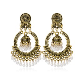 Gold Jhumka Earrings Traditional Indian Earrings Vintage Ethnic Pearl Decor Dangle Earrings Jelwery Gifts for Womens (Gold)