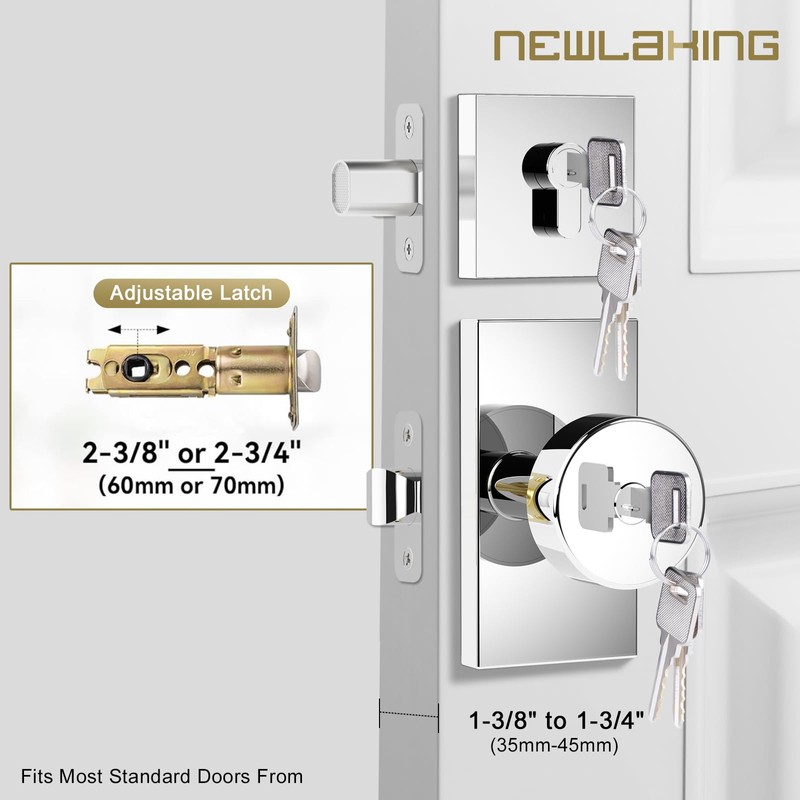 Newlaking Polished Chrome Exterior Door Knob with Deadbolt Set -