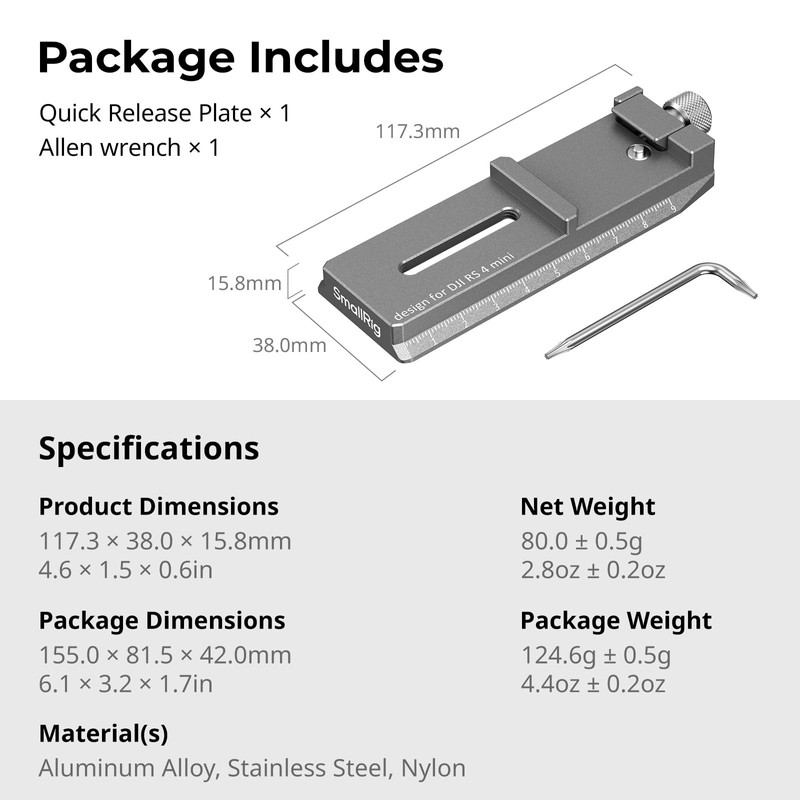 SmallRig DJI RS 4 Mini Gimbal Quick Release Plate Adapter