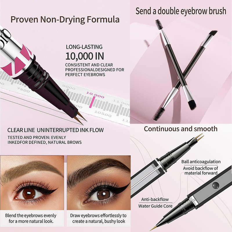 Dual-Ended Eyebrow Pencil - Waterproof, Ultra Fine With Two Micro-Fork