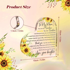 Sunflower Acrylic Heart Keepsake Decoration: "You Are My Sunshine" Engraved Plaque - Unique Gifts for Women, Mom, Grandma for Birthday, Mothers Day, Appreciation - Decorative Desk & Home Accent, 5.9"