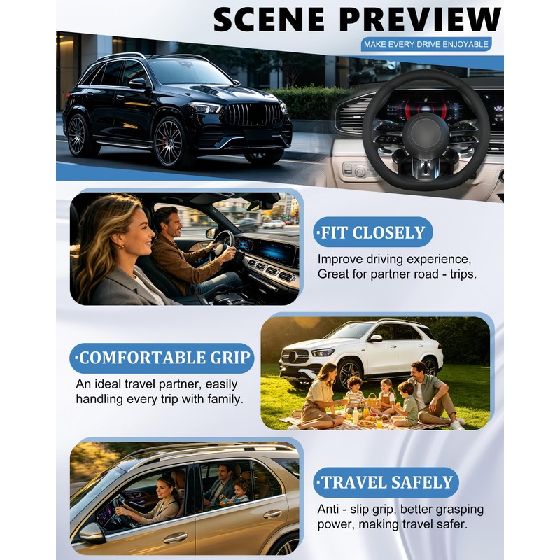 OHHMNKK D-Shaped Steering Wheel Cover for Mercedes-Benz AMG A35 A45