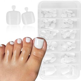 240Pc Short Press On Toenails, White Fake Toe Nail Press Ons for Women Perfect Fit Toe Press on Nails with Jelly Glue Reusable Acrylic False Toenail Kit