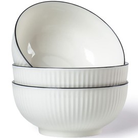 Hesen 60 oz Large Soup Bowl, Pho Bowls Set of 3, 8 in Off White Porcelain Pho Soup Bowls