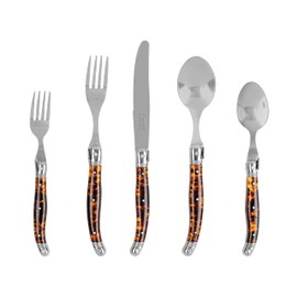 French Home Laguiole 20 Piece Flatware Set – 18/10 Stainless Steel Flatware Set for 4 – Tortoise Shell-Colored Utensil Set w/Knives, Spoons and Forks