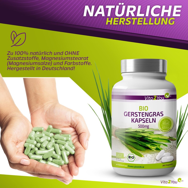 Vita2You Organic Barley Grass Capsules - 360 Capsules - 3000