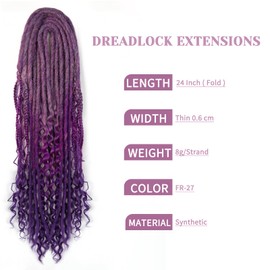 DE Dreadlock Extensions 24 Inch, 3 In 1 Mixed DE Dreads Hippie Style Boho 15 Strands Handmade Braid in Dreadlock Extensions (DE FR-27 Mixed 15 strands, 24 inch)
