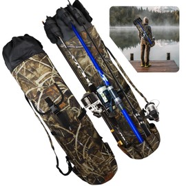 MXiiXM Fishing Rod Bag, Fishing Pole Carrier Case Bag, Durable Oxford Fabric Fishing Bag for Men Fishing Gifts, Portable Fishing Gear and Equipment (Camouflage)