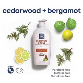 Kiss My Face Cedarwood + Bergamot Moisture Shave - Crema de afeitar 4 en 1 - Libre de crueldad animal y vegana - Con aceite de oliva añadido y extract