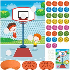 PLULON Basketball Party Game Pin The Basketball Hoop Birthday Party Game Kids Large Basketball Poster Basketball Stickers Boys Girls Classroom Activities Birthday Party Decorations