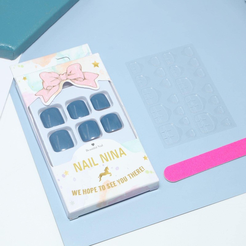 Cimenexe Square Press On Toe Nails Shiny Artificial Toenails Deep