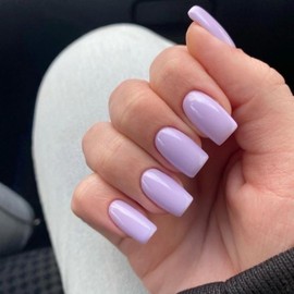 KQueenest Lila Press On Nails Mandel Eckig, Sarg Nägel zum Aufkleben Kurz, Glänzende Jelly-Gel Fake Nails Fingernägel zum aufkleben Ballerina, Einfarbig Acryl Kunstnägel für Frauen, 24 Stück