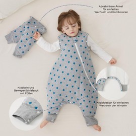 Duomiaomiao Baby Sleeping Bag 2.5 TOG, 100% Cotton Sleeping Bag with Legs Warm Baby Sleeping Bag with Feet 12-24 Months, Star
