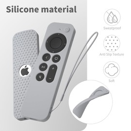 Hi Color Silicone Cover Compatible with Apple TV Siri Remote 3rd 2023 Shockproof Protective Case for Apple TV 4K 2nd 2021 Remote Sleeve with Lanyard (Gray)