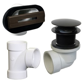 Westbrass D560RK-12 SCH. 40 PVC 1-1/2" Course Thread Plumber's Pack Tip-Toe Bathtub Drain Plug with Linear Overflow Faceplate, Tee & Elbows, Oil Rubbed Bronze