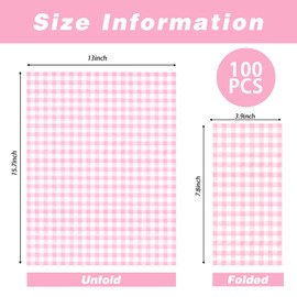 100 Pcs Pink Gingham Napkins Disposable - Pink and White Checkered Paper Napkins - Plaid Dinner Napkins for Girls Women Wedding Birthday Baby Shower Picnic Party Supplies