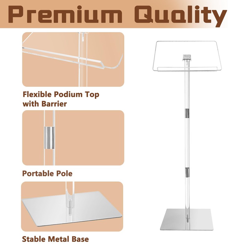 Podium Stand, Lecterns & Podiums, Portable Podium, Acrylic Adjustable Angles
