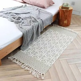 The Seeker Hallway Runner Machine Washable, 60x130cm Carpet Runner for Hallways Non Slip Long, Cream Floral Low Pile Area Rug for Bedroom Living Room Kitchen Lounge Indoor Floor Mat