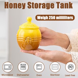 Tomuvpzn Honey Pots Ceramic Honey Pot, Ceramic Honey Pot with Honey Spoon Wood and Lid, Honey Container and Honey Spoon with Spoon and Lid, Honey Pot Food Container (250 ml)