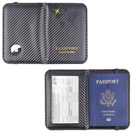 Haecsfl Passport Holder with Airtag Slot, Airtag Passport Wallet for Men Women, Slim Leather Passport Holder Case Family for Travel Anti-Lost(1-Carbon Fiber Black)