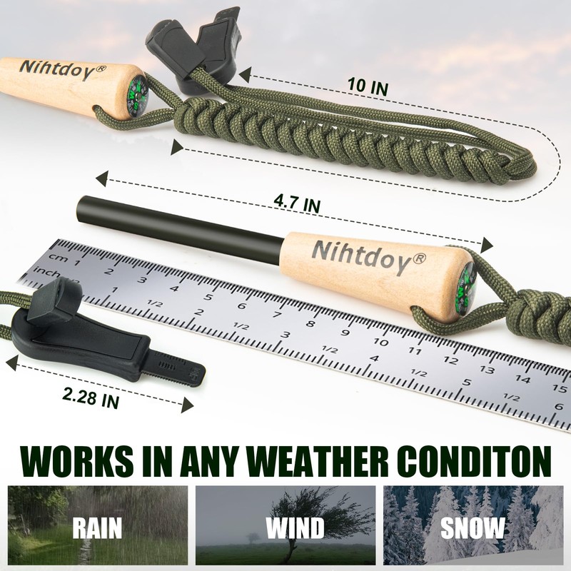 Nihtdoy Ferro Rod Fire Starter – Carbon Steel Striker &
