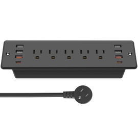CCCEI Recessed Power Strip Surge Protector with 5 Outlets, USB 3.0 and 45W USB-C Ports, Built-in Furniture Desk Hidden Outlet, with 6 FT 45 Degree Flat Plug Extension Cord