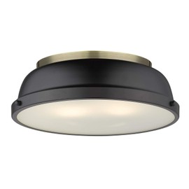 Golden Lighting 3602-14 AB-BLK Duncan Flush Mount, Aged Brass with Matte Black Shade