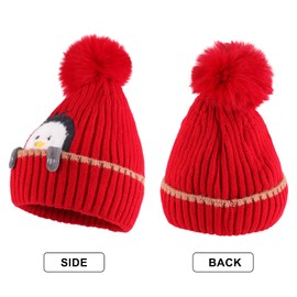 MASOCIO Winter Hat Baby Boy Girl Hat Scarf Set with Bobble Warm Knitted Hat Beanie Hat 1-3 Years, Red (hat + scarf)