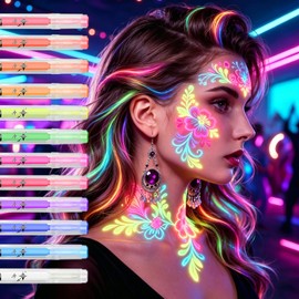 12 PCS Glow Face Body Paint, UV Neon Face Painting Pen