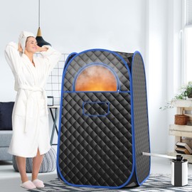 COSTWAY Portable Steam Sauna, Full-Body Personal Sauna Tent w/ 3L Steam Generator, Foldable Chair, Foot Massager, Timer, Remote Control, Indoor Pop-up Sauna Tent for Home Spa Relaxation (Black)