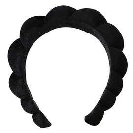 Aretro Cloud Shaped Soft Padded Non Slip Head Band Plush Wide Brimmed Makeup Band terry Cloth Soft (Black)
