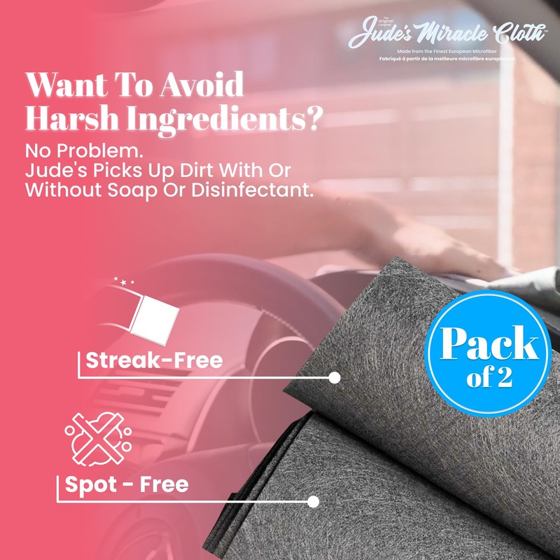 Jude's Miracle Car Cloth - 2 Pack Grey - LINT-Free!