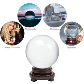 awagas K9 Crystal Ball 150mm(6 inch) Clear Crystal Ball with Wooden Stand for Lense Ball Meditation Divination Healing Photography Decor Magic Healing Sphere Ball