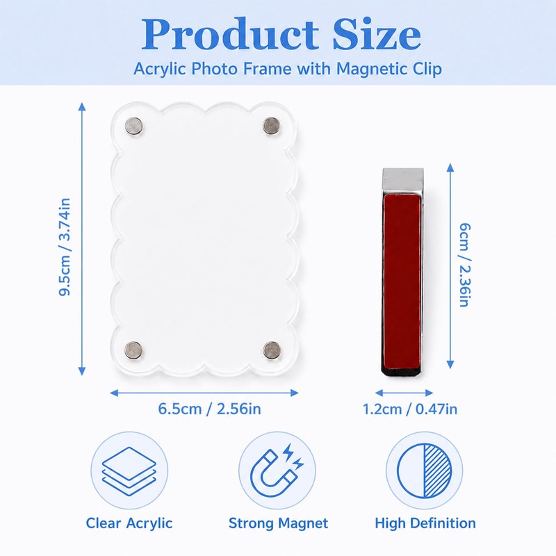 2-Pack Car Sun Visor Photo Holders, Scalloped Acrylic Magnetic Frames