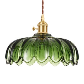 SHINGJIAO Glass Pendant Lights Kitchen Island, Vintage Pendant Light Fixtures Dining Room Light Fixtures Over Table, Green Pendant Lighting for Kitchen Island, Schoolhouse, Entryway, Foyer, E26