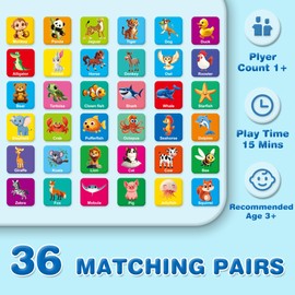 ArRuKi KIDS Memory Matching Game with 72 PCS Animals, Board Game for Toddlers, Memory Cards Concentration Game for Ages 3 and Up