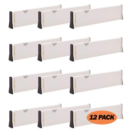12 Pack Adjustable Dresser Drawer Dividers Organizers, Plastic Expandable Drawer Organization Separators for Kitchen, Bedroom, Closet, Bathroom and Office Drawers